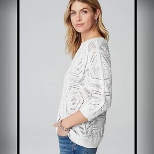 J,JILL Elegant White Knit Sweater Sz S CROCHET Good Condition